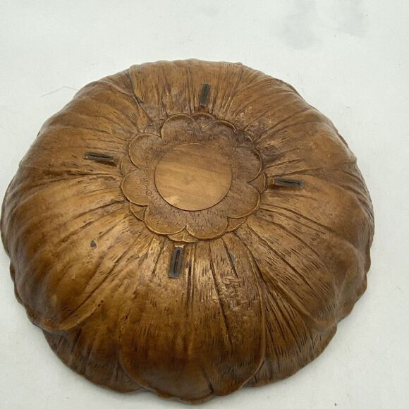Vtg Sunflower Bowl Multi Prod Inc USA Faux Wood Boho Chic‎ 11.5” MCM Centerpiece - Picture 6 of 12
